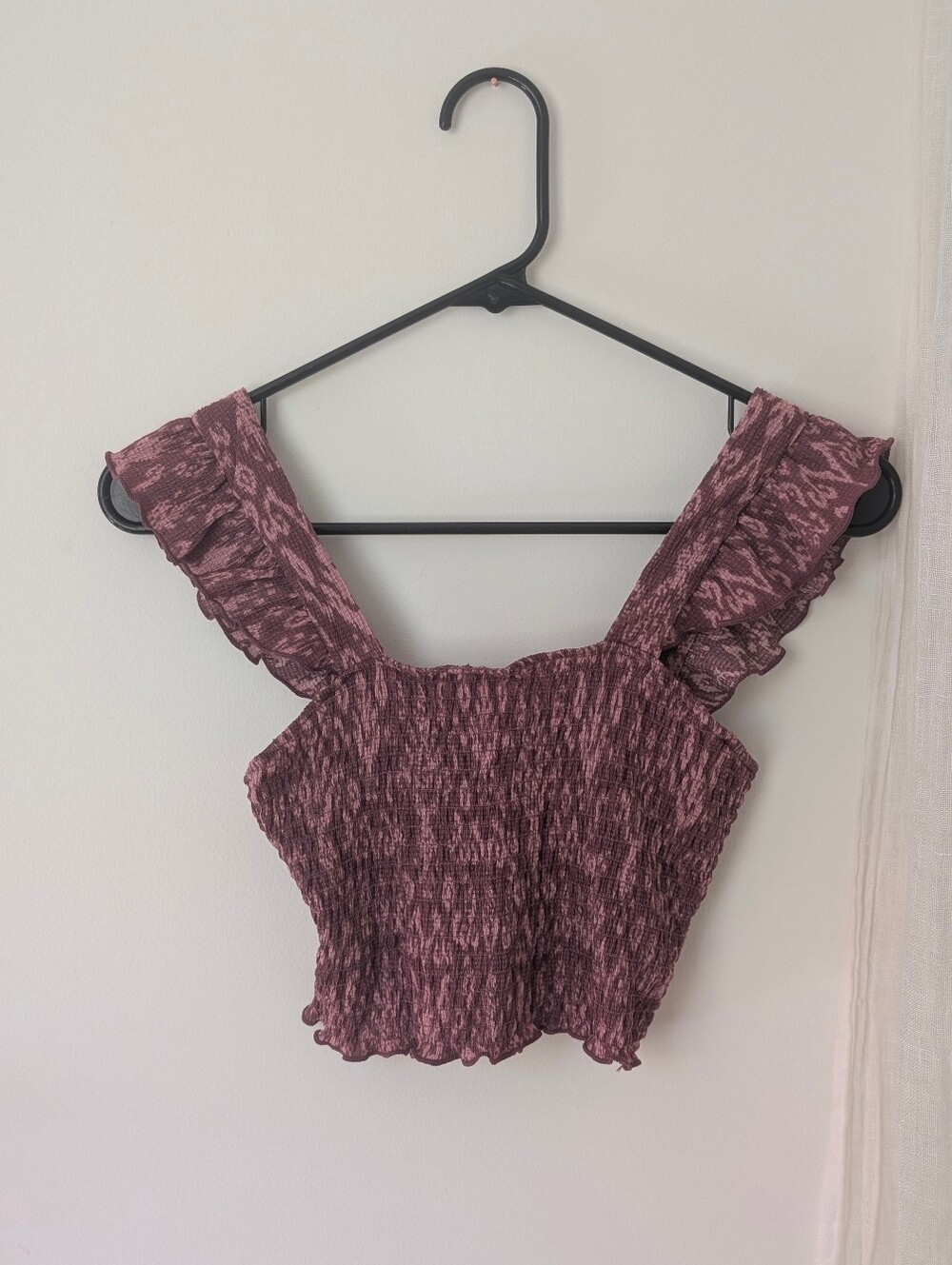 H&M Mauve Smocked Ruffle Strap Crop Top